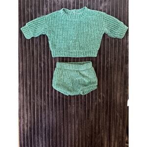 Cat & Jack Chenille Sweater Top & Bottom 0-3 Months Green Set